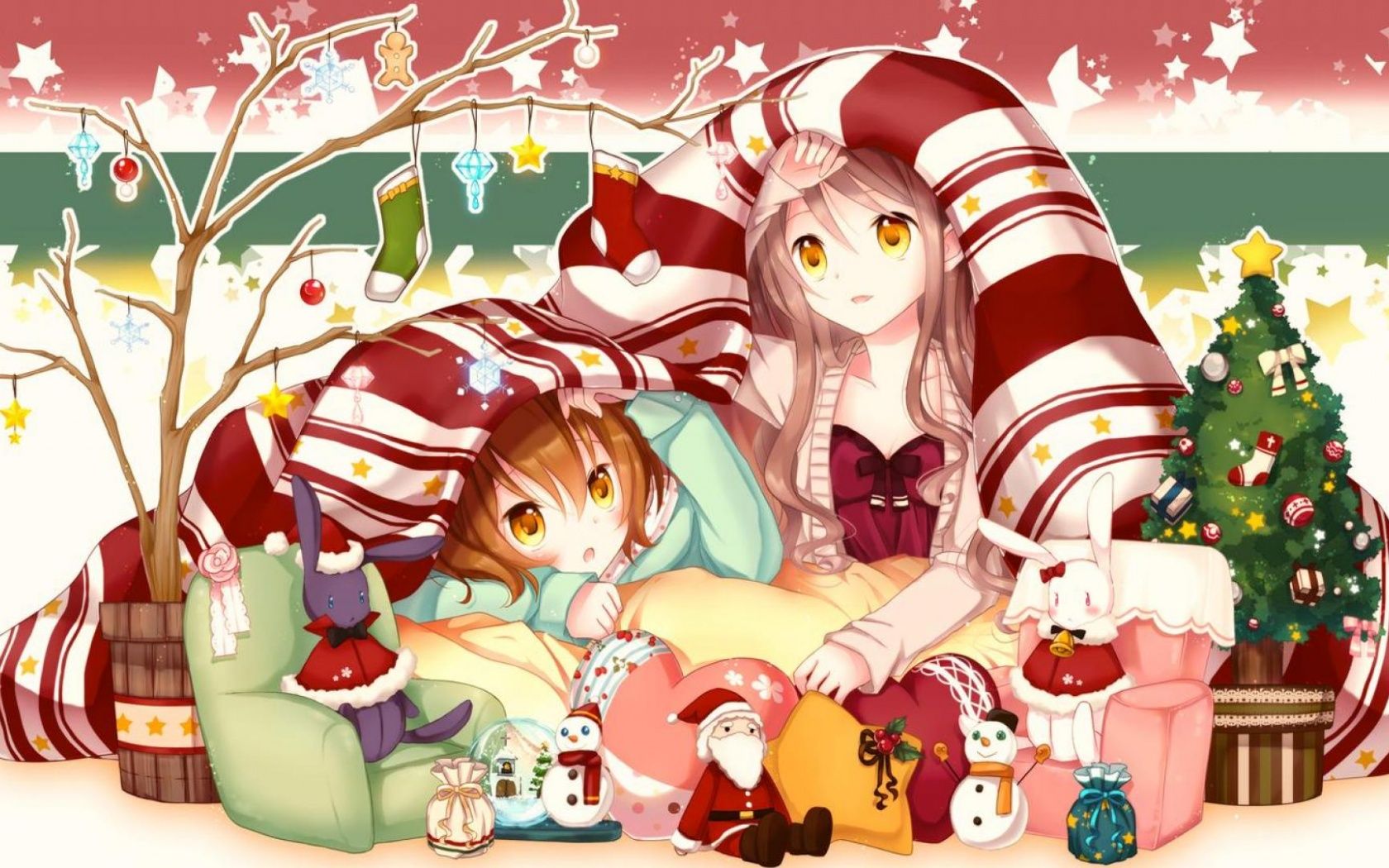 Anime Christmas merry desktop PC and Mac wallpaper