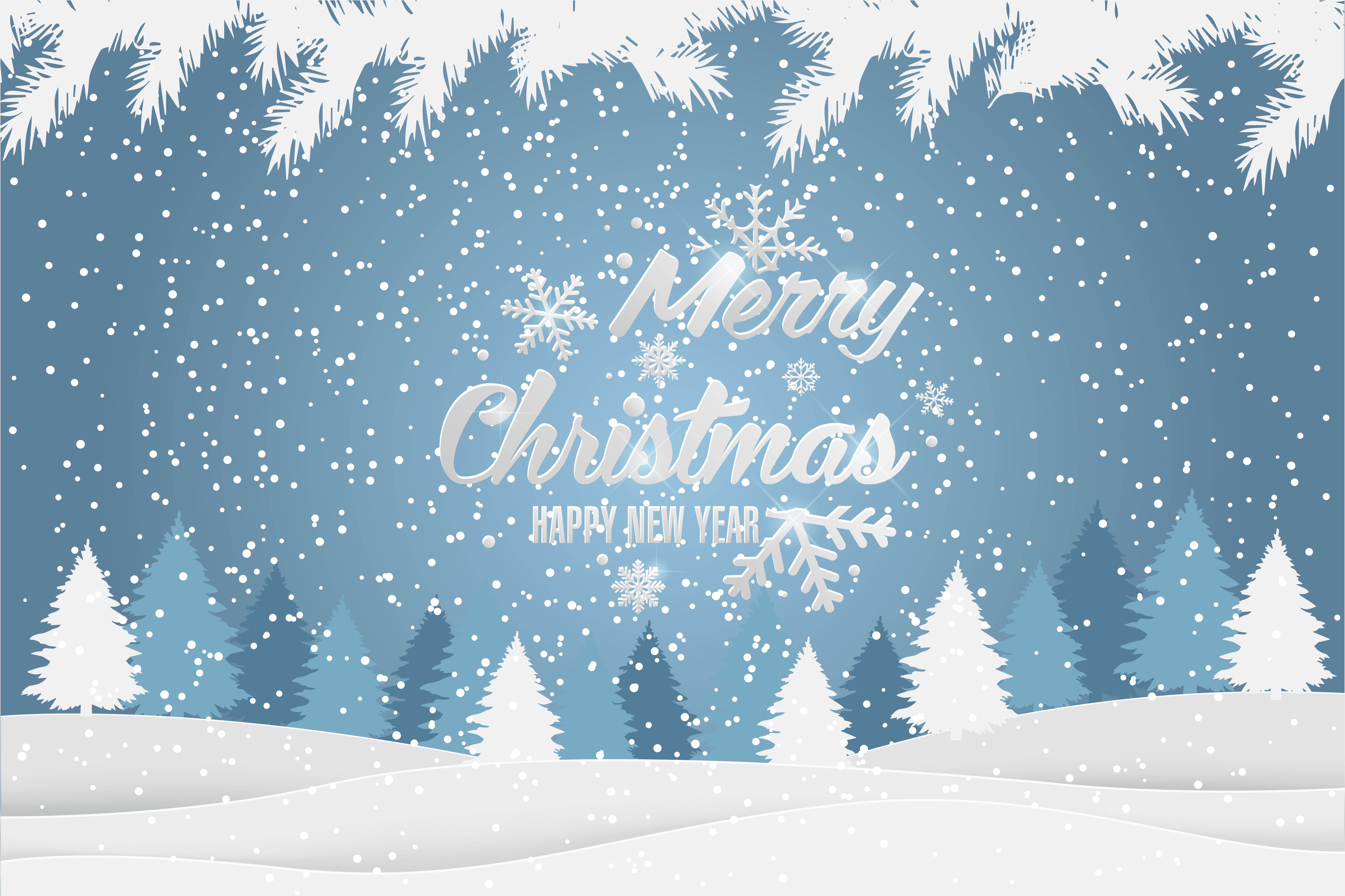 Christmas and New Year Typographical Xmas background with winter landscape. Merry Christmas card. Vector Illustration Free Vectors, Clipart Graphics & Vector Art
