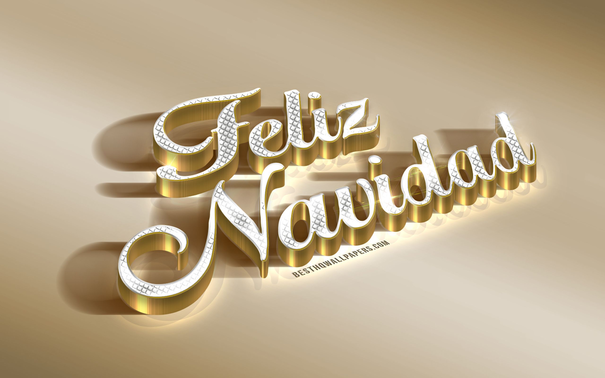 Download wallpaper Feliz Navidad, golden 3D art, Merry Christmas in Spanish, gold background, gold metallic letters, Christmas golden background, Spain for desktop with resolution 2560x1600. High Quality HD picture wallpaper