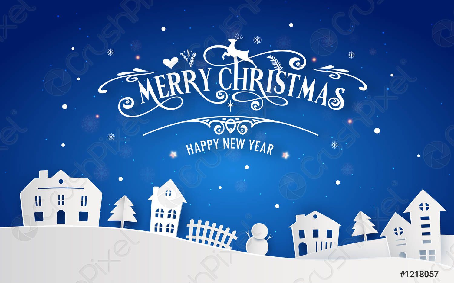 Merry Christmas And Happy New Year Of Snowy Home Town, Stock Vector