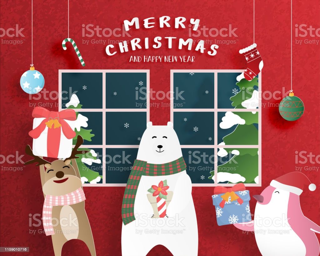 Merry Christmas And Happy New Year Greeting Card In Paper Cut Style Vector Illustration Christmas Celebration Background With Happy Family Banner Flyer Poster Wallpaper Stock Illustration Image Now