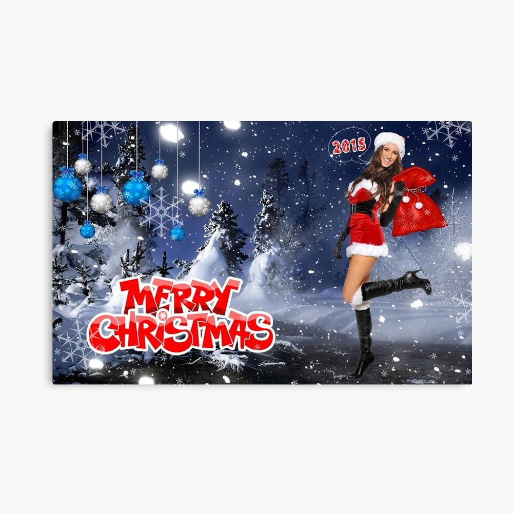 Santa's Helper holding bag with gifts Christmas postcard wallpaper Metal Print