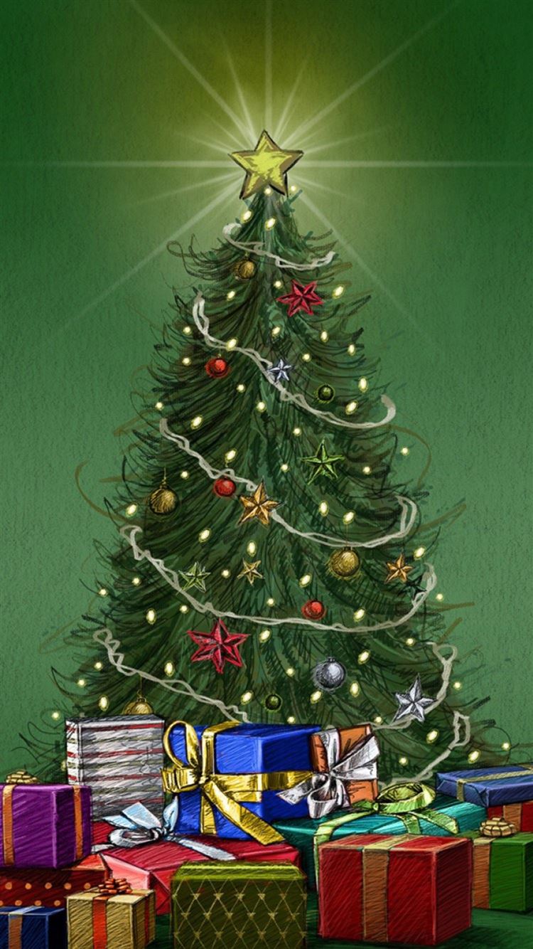 Christmas Pine Tree Around Gifts iPhone 8 Wallpaper Free Download