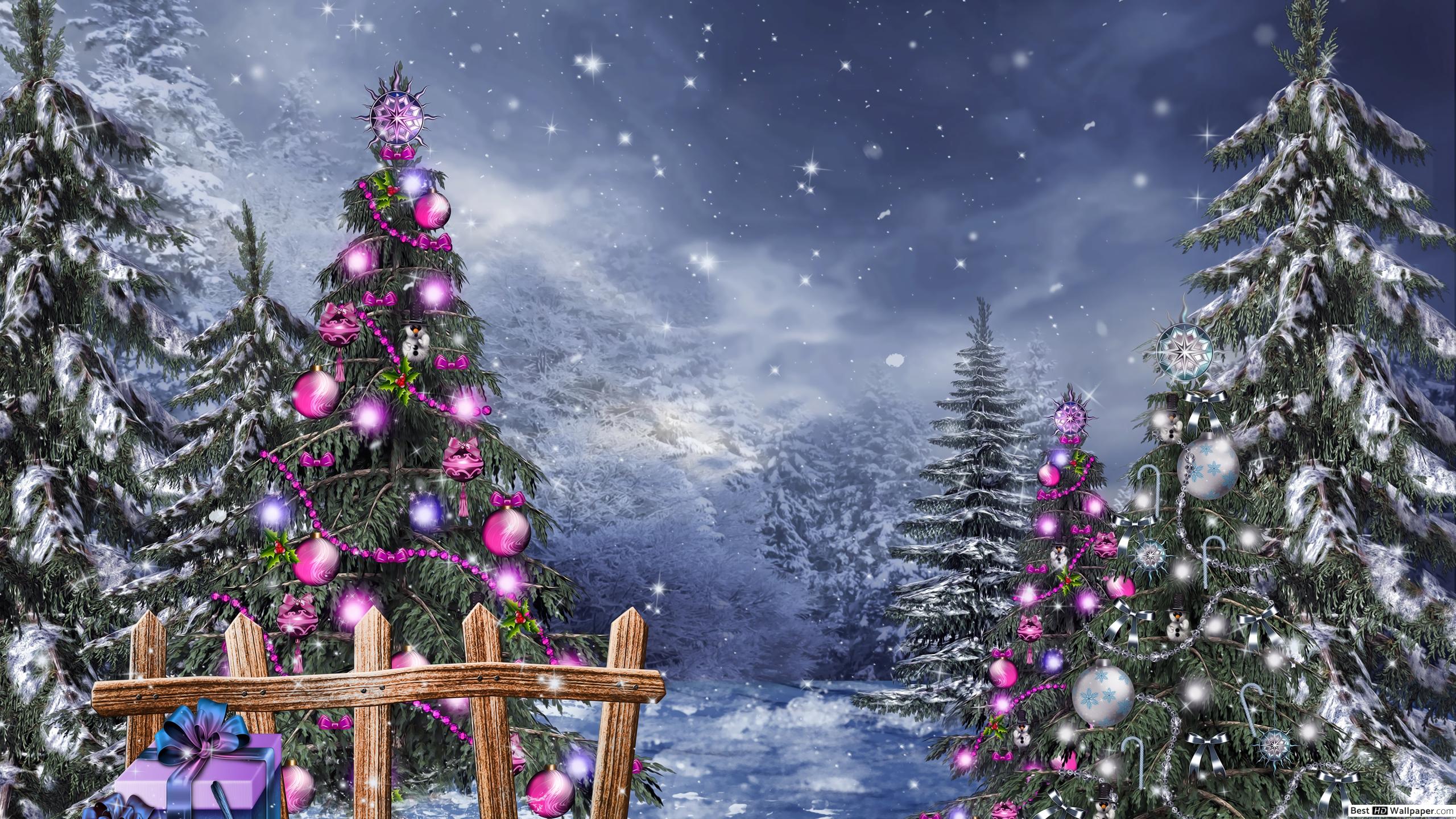 Christmas trees and gifts HD wallpaper download