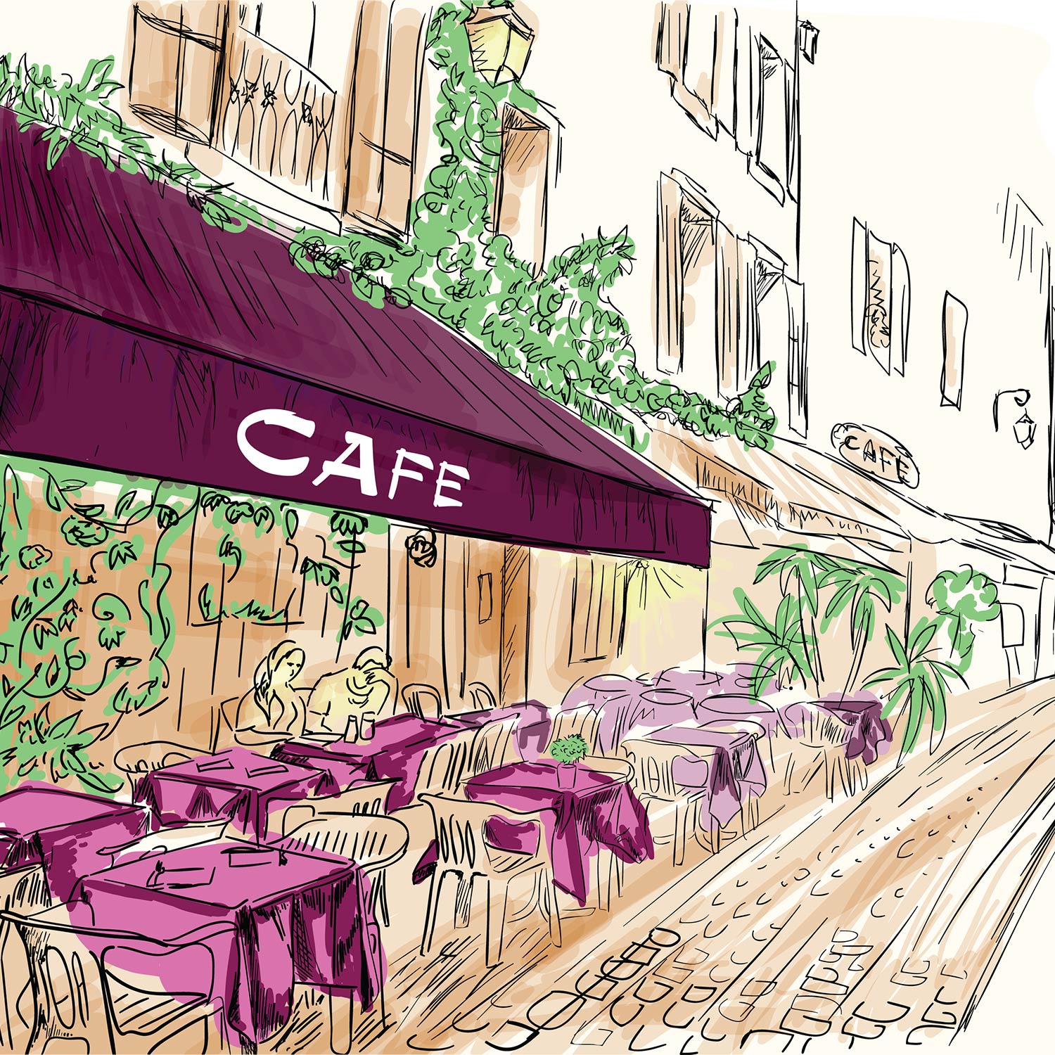 Paris Street Cafe Wallpaper Texture For Cafeteria