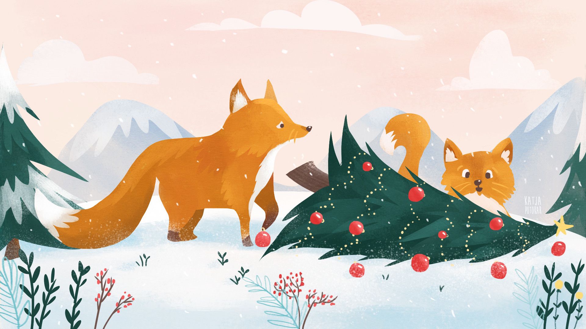 Cartoon Christmas Fox Wallpaper