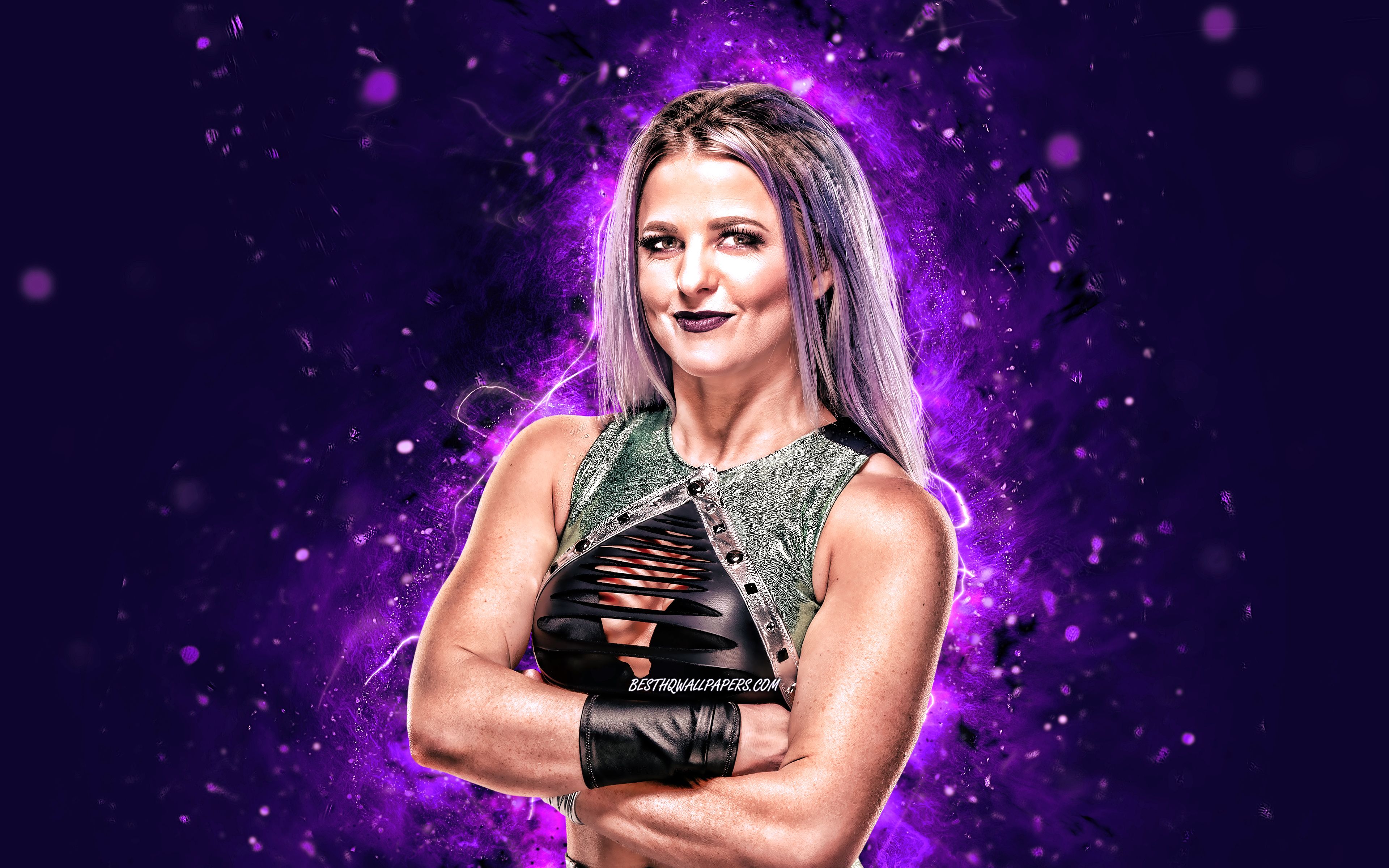 Download wallpaper Candice LeRae, 4k, american wrestlers, WWE, wrestling, violet neon lights, Candice Gargano, female wrestlers, Candice LeRae 4K, wrestlers for desktop with resolution 3840x2400. High Quality HD picture wallpaper
