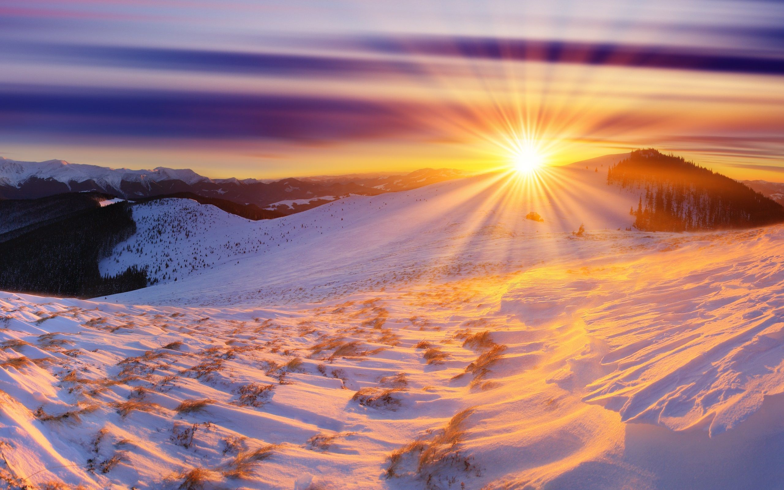 Winter, sunrise, mountains, snow, sun wallpaper 2560x1600. Sunrise picture, Sunrise wallpaper, Sunrise photo