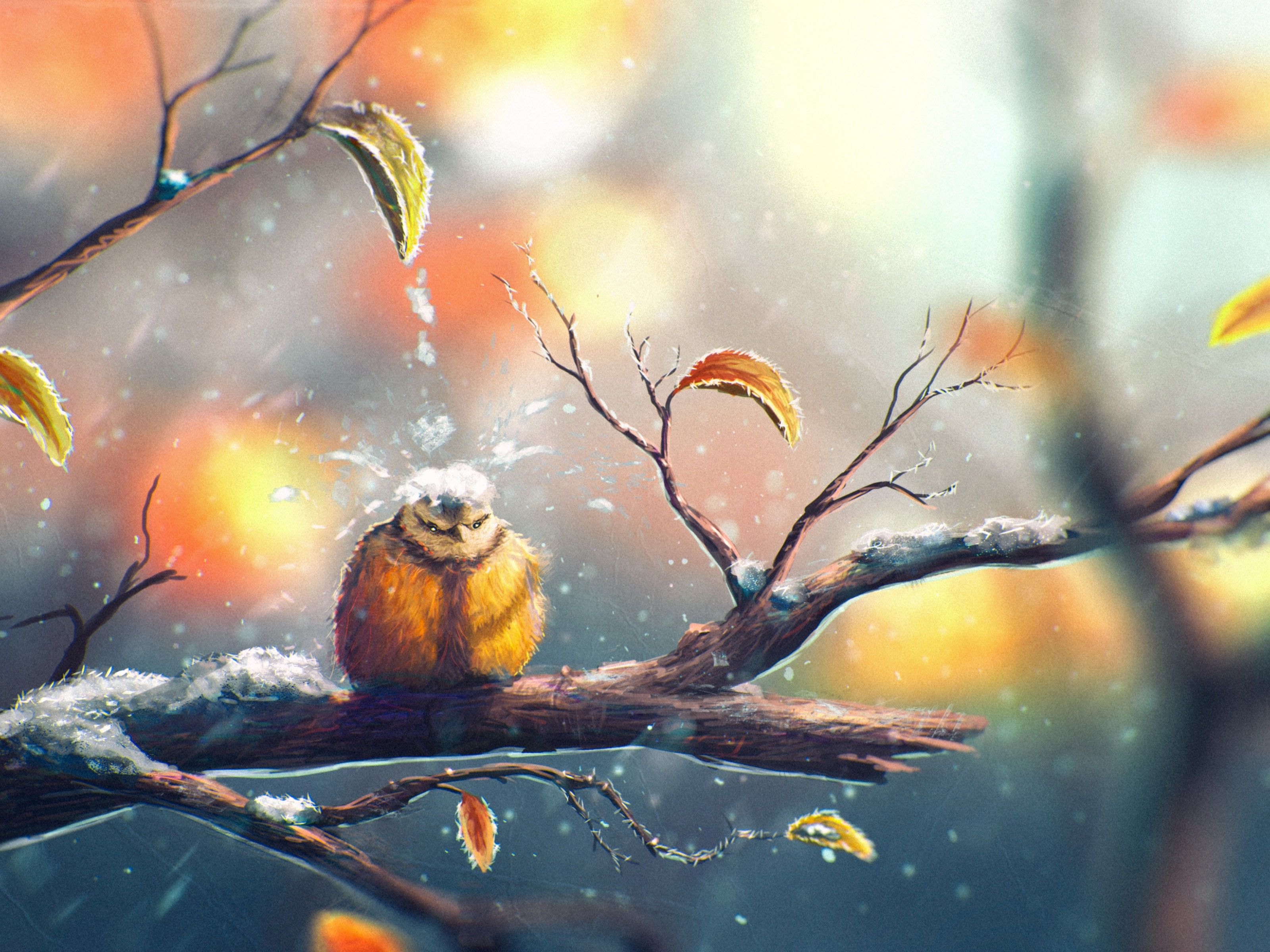 drawing, Nature, Animals, Winter, Snow, Sylar, Birds, Leaves, Fall, Titmouse Wallpaper HD / Desktop and Mobile Background