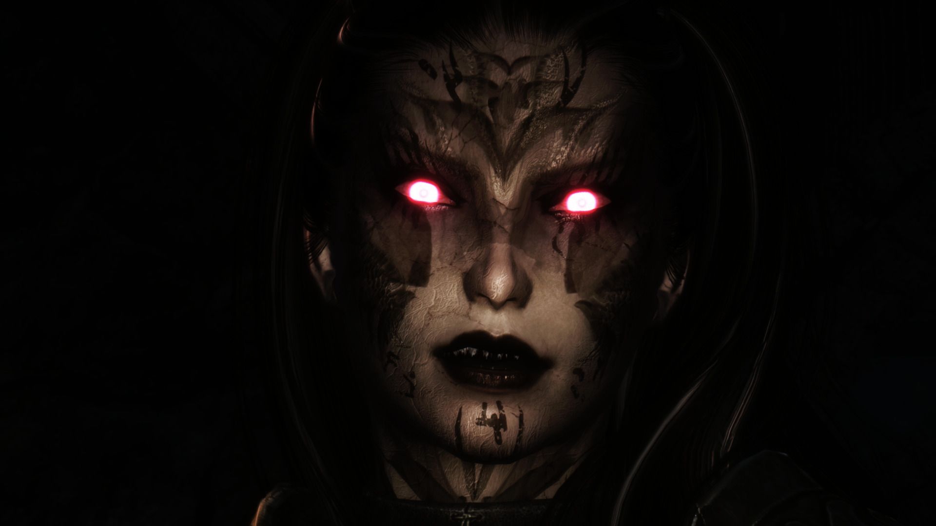 The Elder Scrolls V: Skyrim, Women, Demon, Red Eyes, Tattoo Wallpaper HD / Desktop and Mobile Background