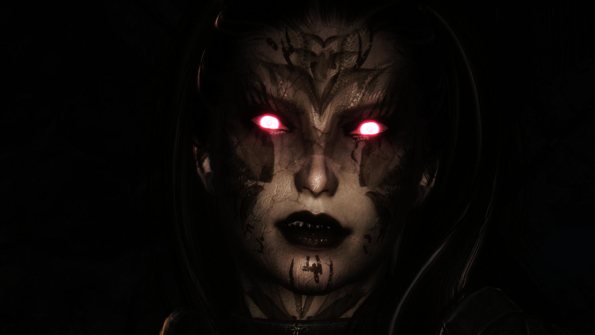 The Elder Scrolls V: Skyrim, Women, Demon, Red Eyes, Tattoo Wallpaper HD / Desktop and Mobile Background