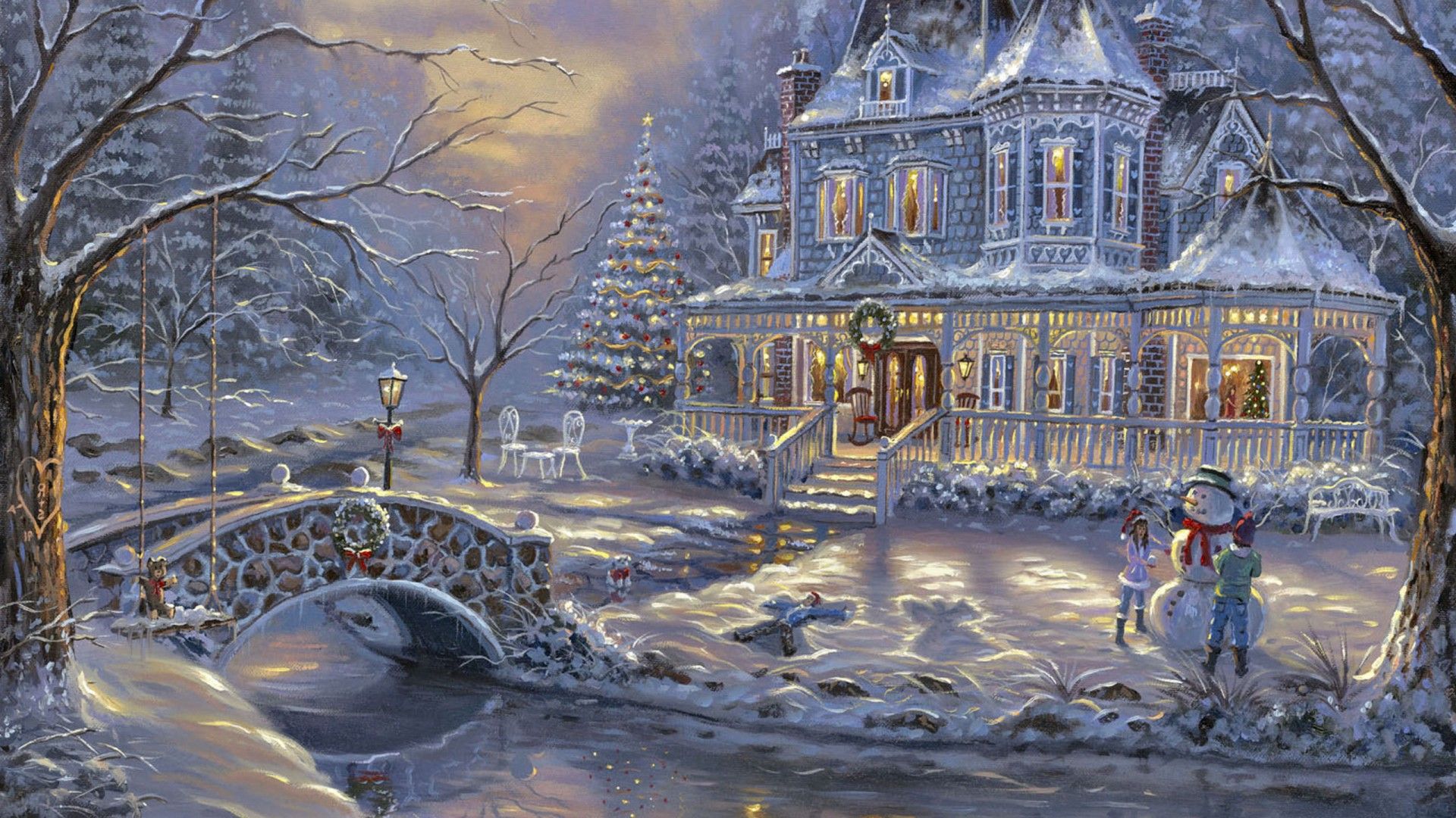 Christmas Village Scene Wallpaper Happy Holidays Christmas Scene Paintings