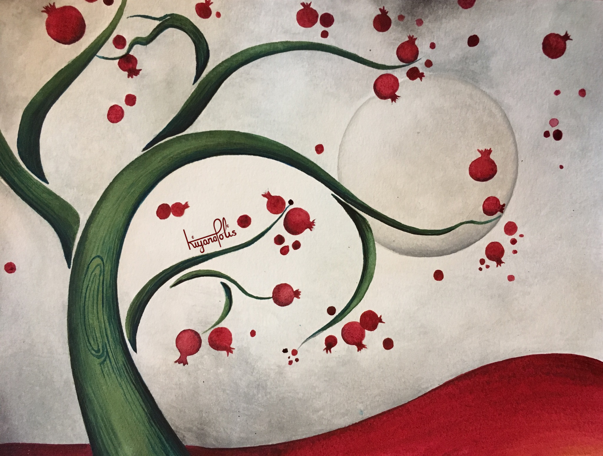 Shabe Yalda pomegranate painting. Iranian yalda night festival (winter solstice). Art tablet, Night painting, Night illustration