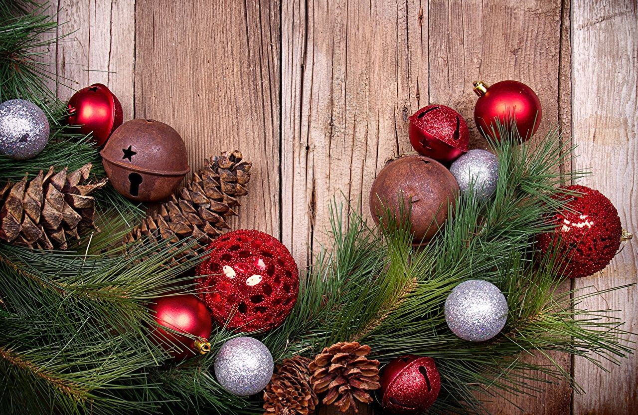 Photo Christmas Christmas tree Balls Branches Pine cone Holidays