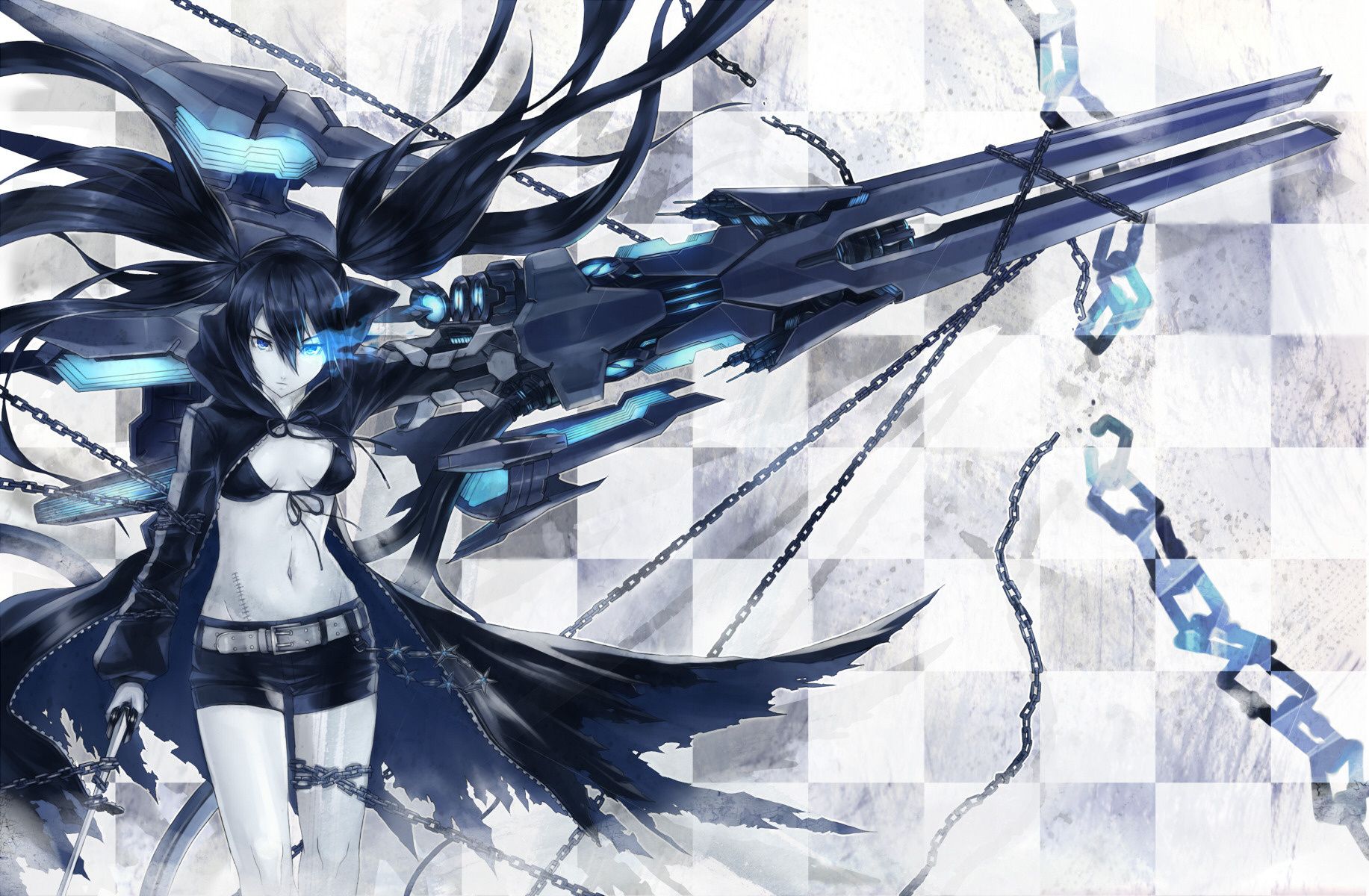 Wallpaper. Anime. photo. picture. girl, chain, blue, The sword, weapons
