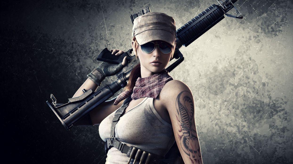 Tattoos Sunglasses Rifle Hat C G Weapons Weapon Babe Girl Wallpaperx1080