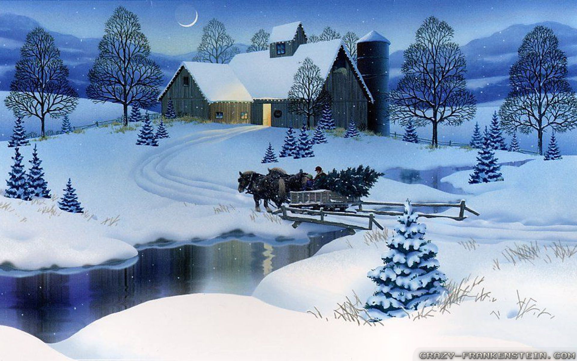Christmas winter scenes wallpaper free