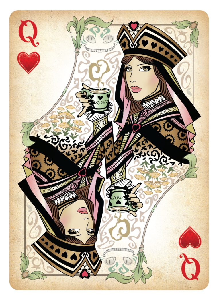 The Queen of Hearts Playing Card. Queen of hearts card, Hearts playing cards, Playing cards art