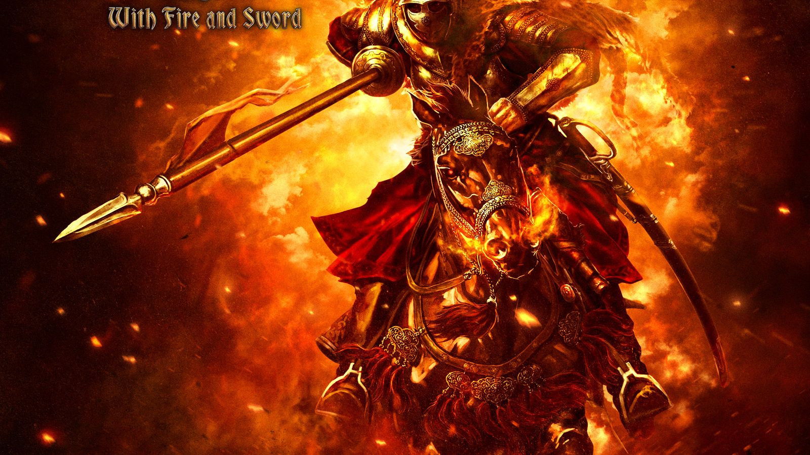 Download wallpaper wallpaper, fire, battlefield, red, flame, sword, gun,  blood, section shonen in resolution 1024x600