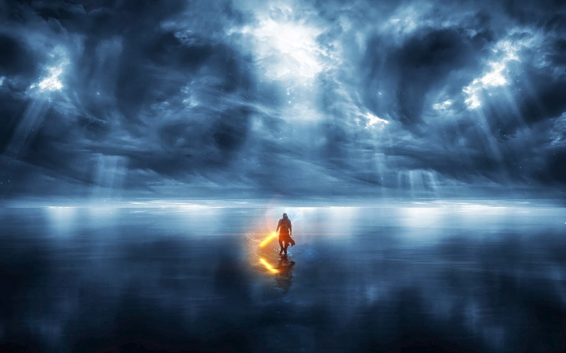 Fantasy Art, Fire, Sword, Water Wallpaper HD / Desktop Fantasy Art Background