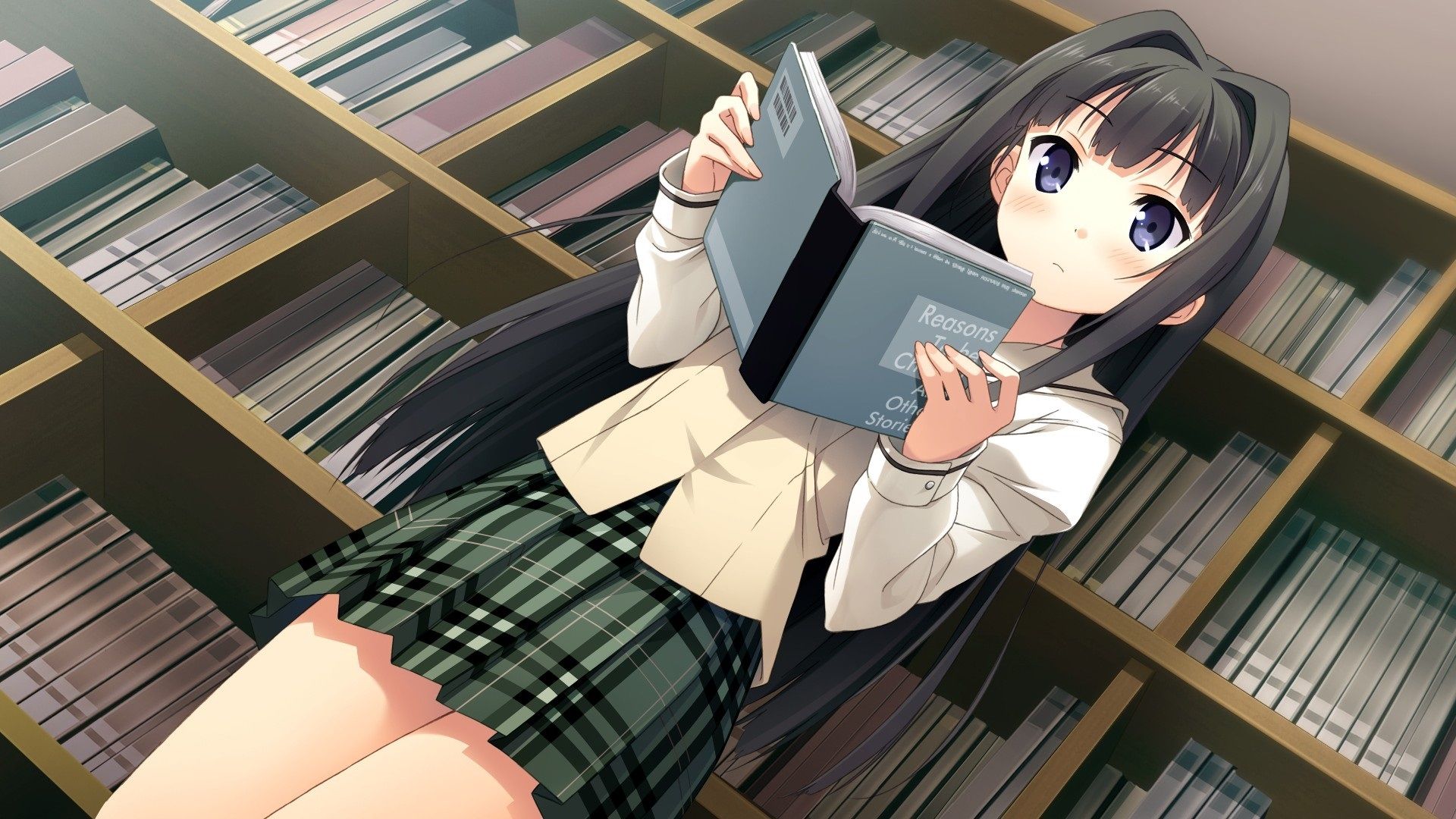 Wallpaper Anime girl read book in library 1920x1080 Full HD 2K Picture, Image
