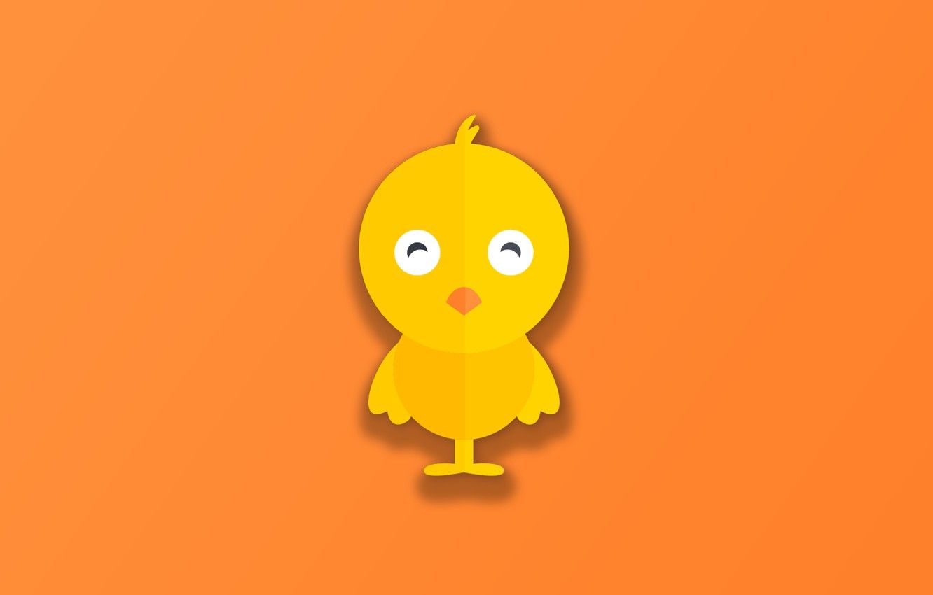 Wallpaper minimalism, bird, animal, funny, digital art, artwork, cute, simple background, Chick, orange background image for desktop, section минимализм