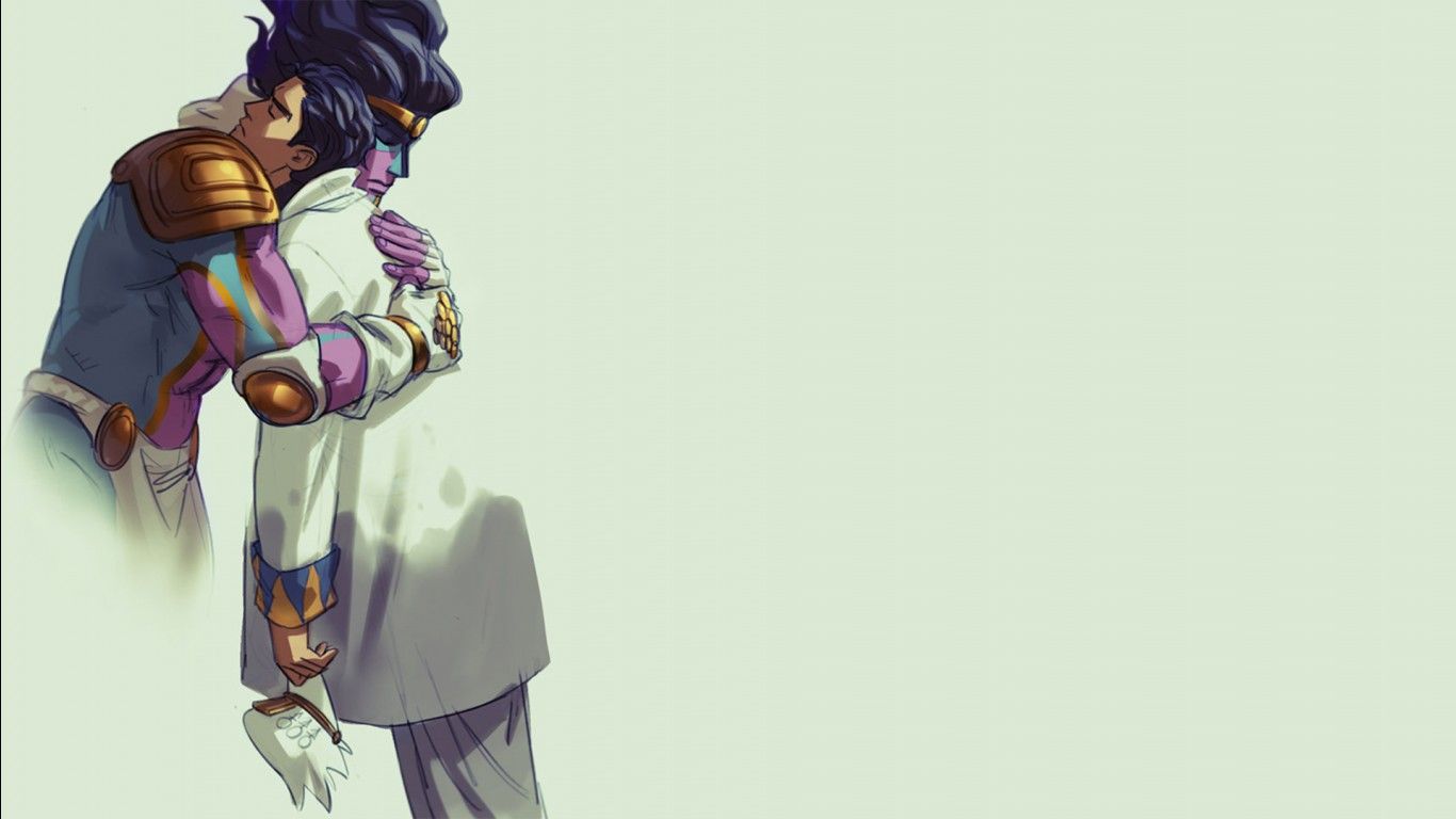 Jojo Jotaro Kujo Star Platinum With Light Green Background HD Anime Wallpaper