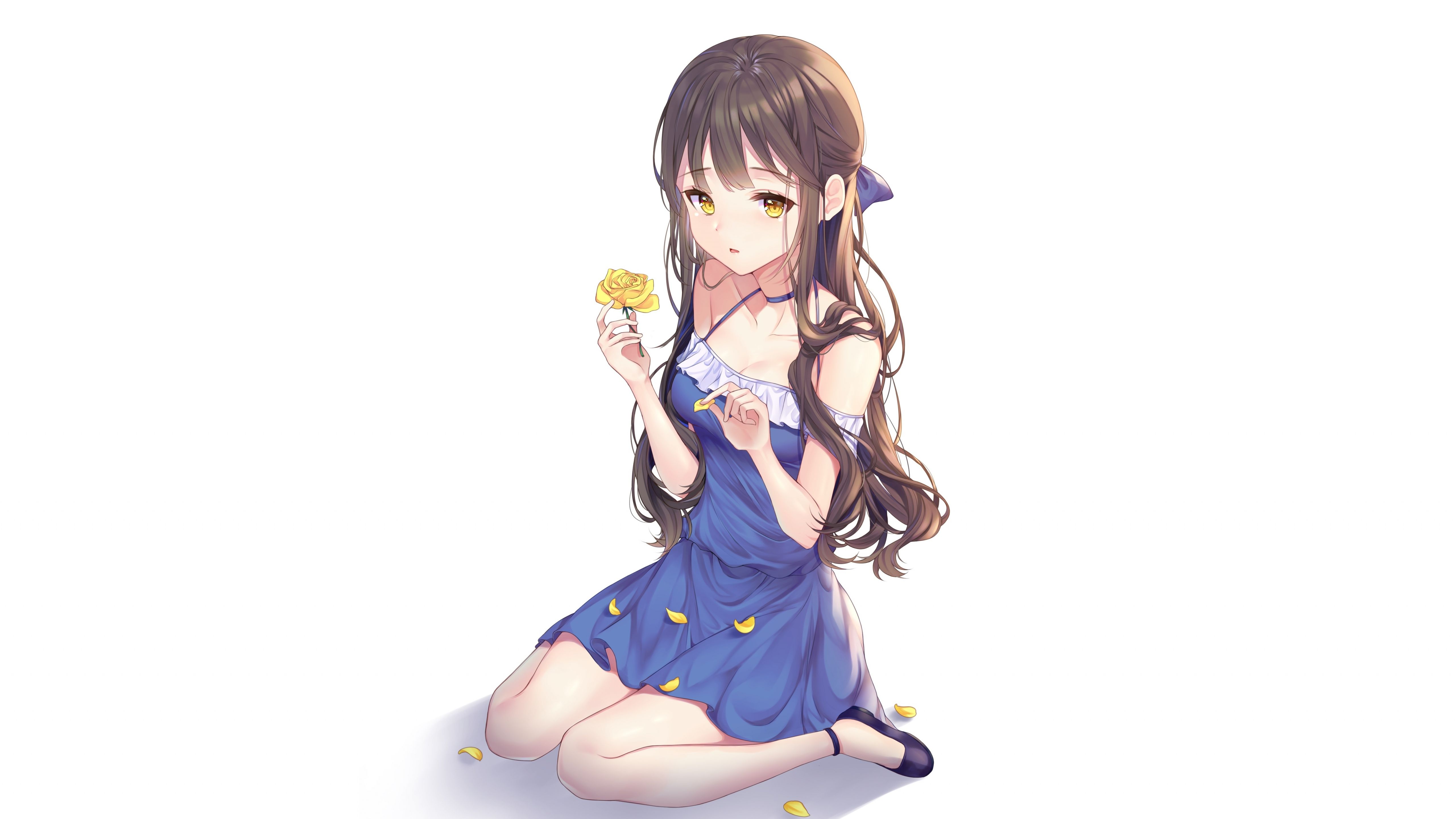 Download 5120x2880 wallpaper yellow flower, cute, original, anime girl, 5k image, background, 7854