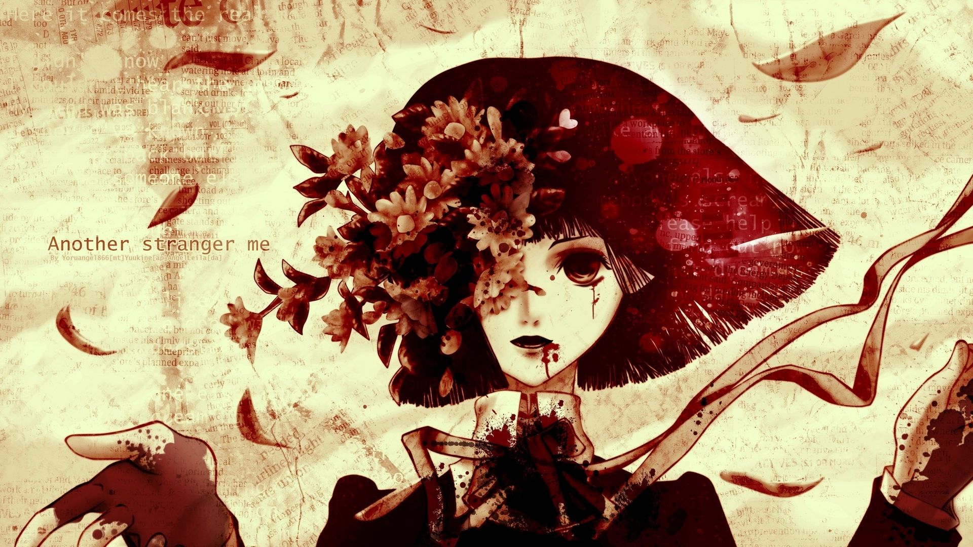 Wallpaper Another Stranger Girl Blood Flower Bloody Anime Girl