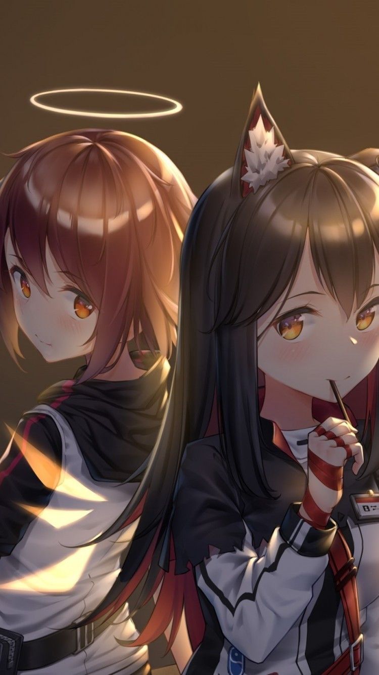 Download 750x1334 Arknights, Texas, Exusiai, Eating, Anime Games, Animal Ears Wallpaper for iPhone 7, iPhone 6