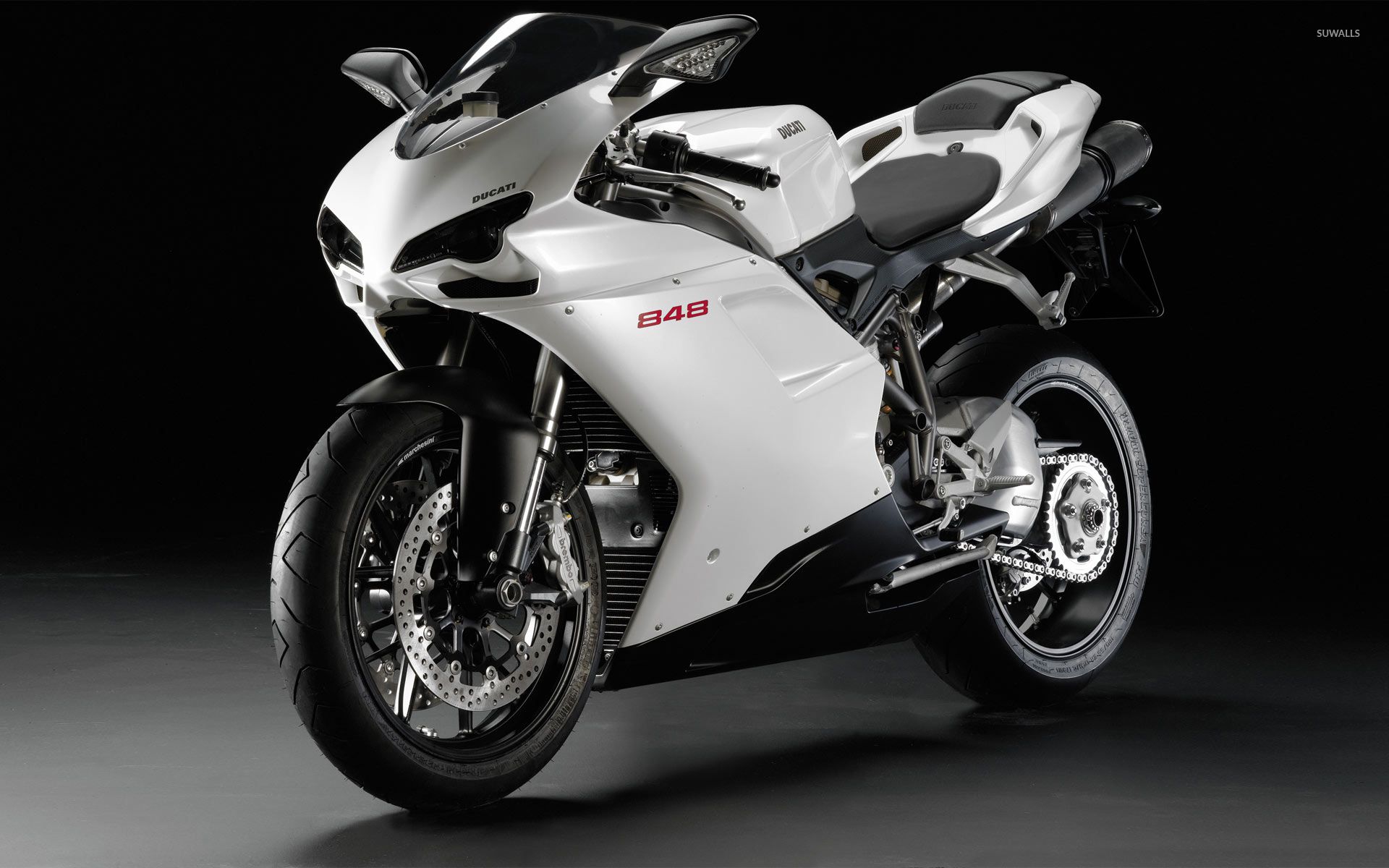 Front side view of a white Ducati 848 wallpaper wallpaper