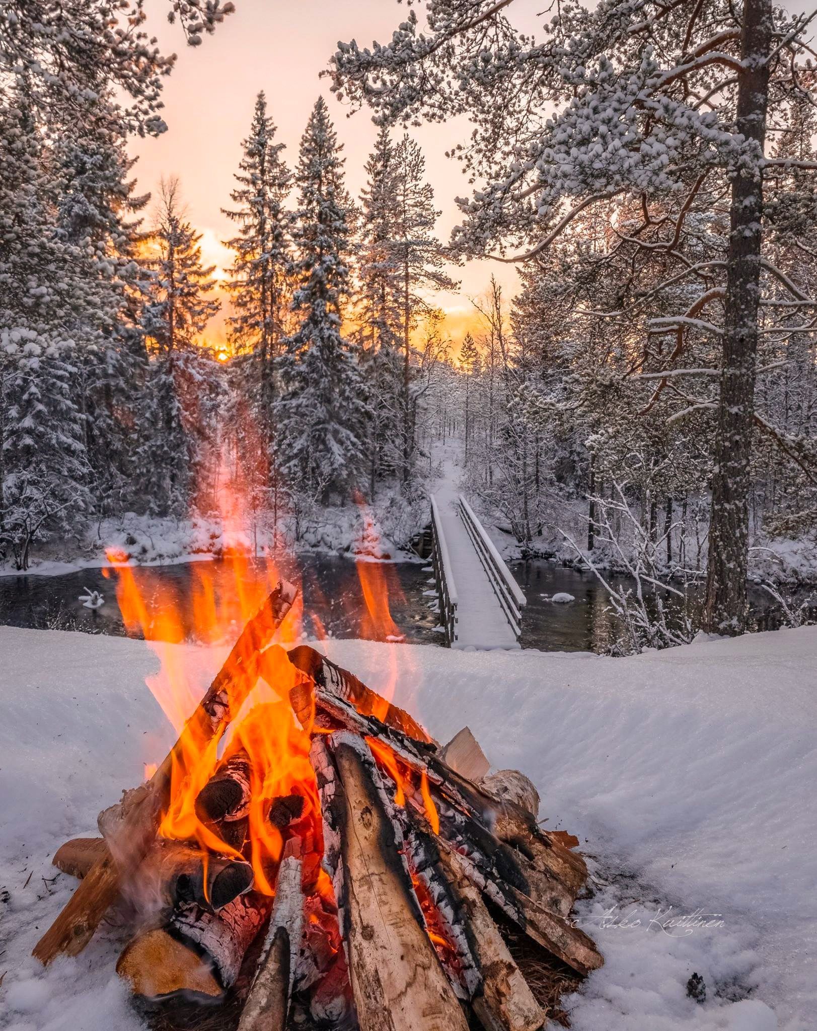 Bonfire in the snow (Finland) by Asko Kuittinen. Winter fire, Winter photography, Winter image