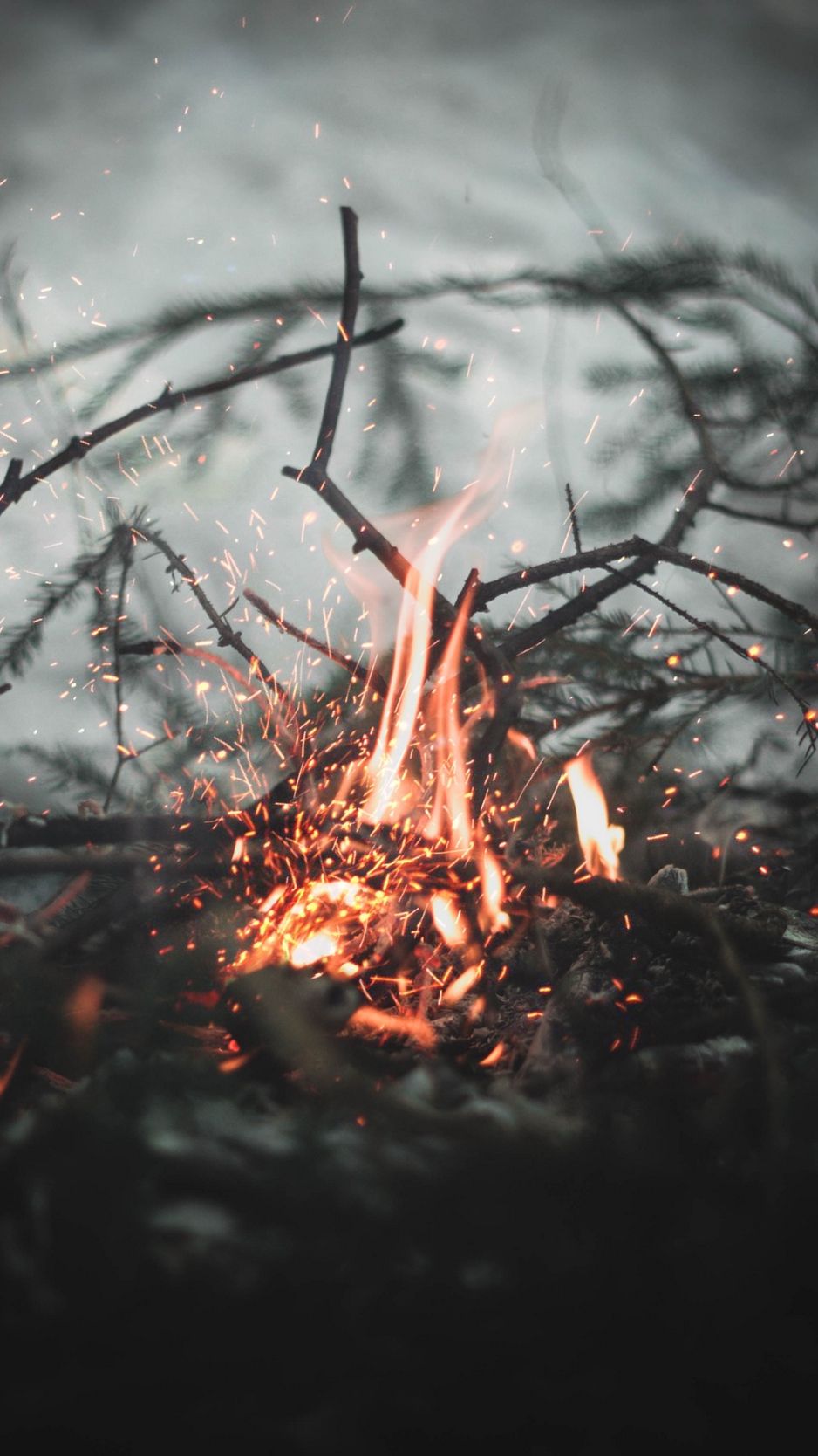 Wallpaper Bonfire, Sparks, Fire, Branches, Blur Wallpaper iPhone HD Wallpaper & Background Download