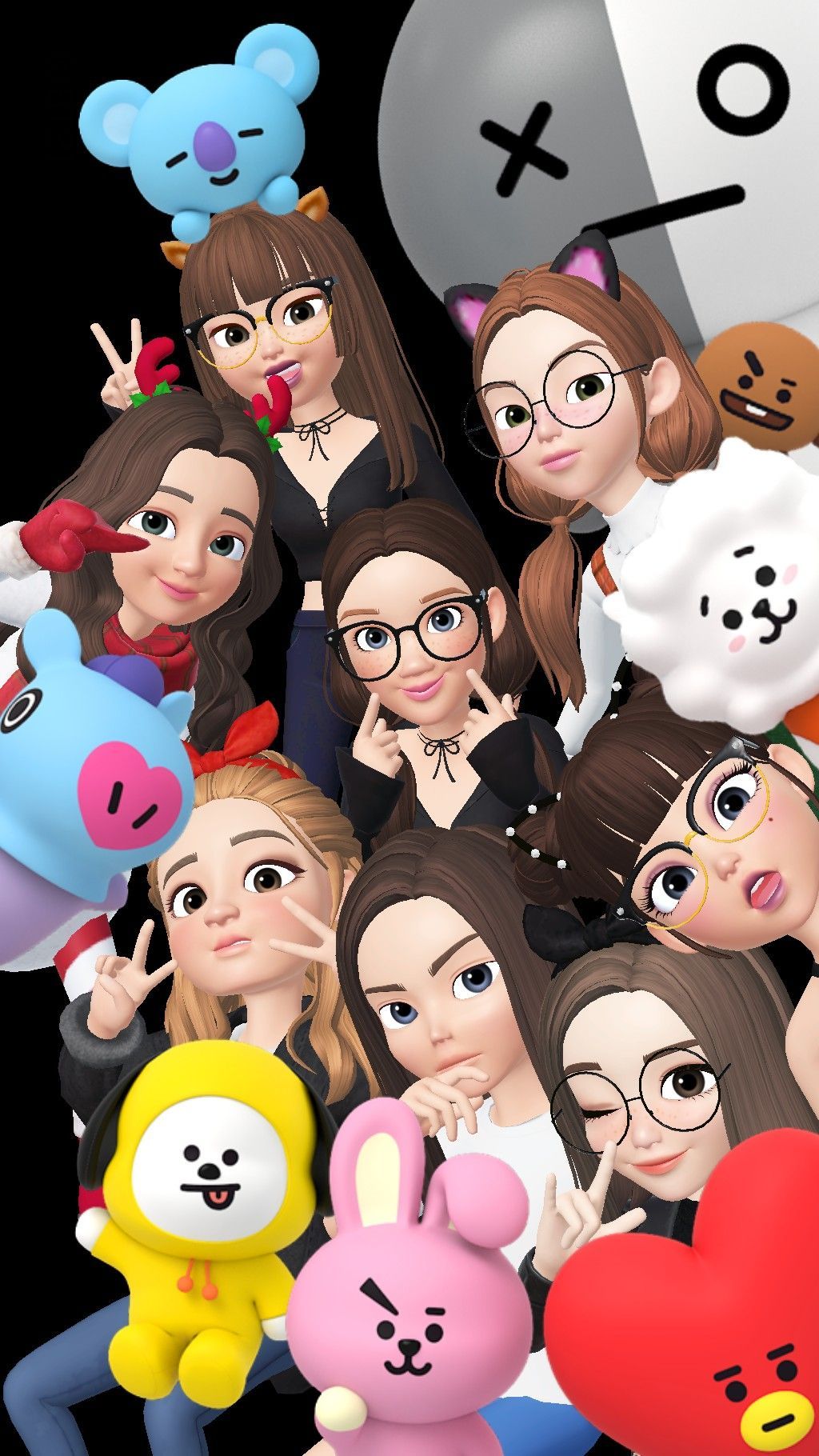 Girl's squad w/ BT21. Ilustrasi, Seni islamis, Ilustrasi kartun