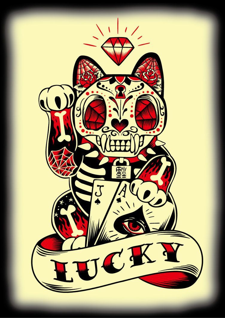 Lucky Cat. Lucky cat tattoo, Cat art print, Cat tattoo