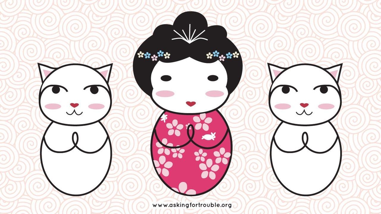 Desktop Wallpaper Kokeshi And Lucky Cat By Askingfortrouble On. Desktop Background