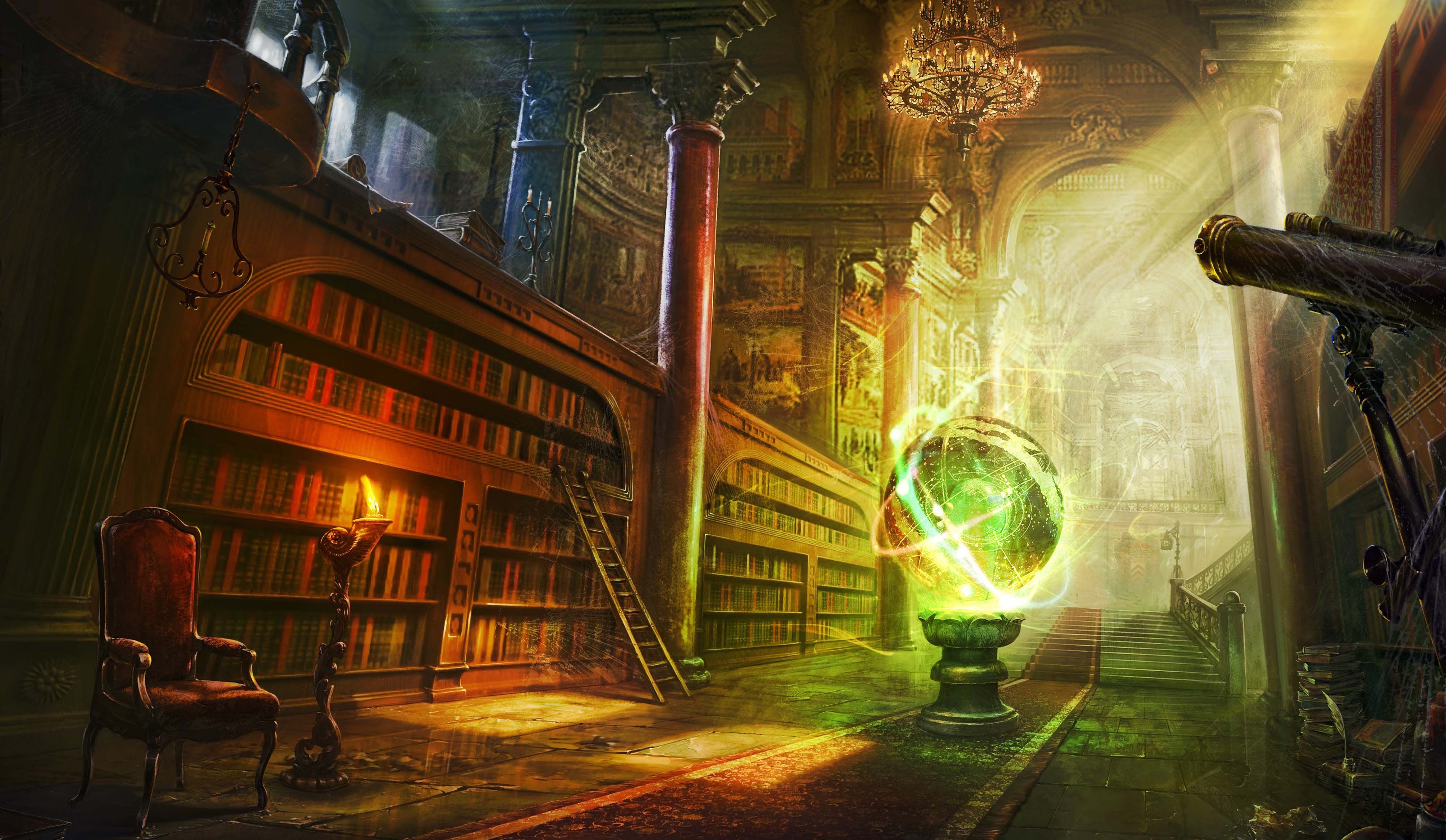 Download HD wallpaper of Fantasy Library Art. Free download High Quality and Widescreen Resolutions Desktop Background I. Library art, Anime scenery, Fantasy art