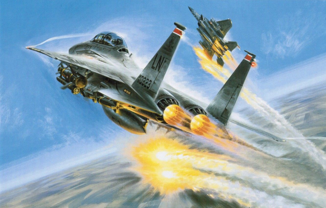 Wallpaper War, Art, Painting, Aviation, McDonnell Douglas F 15 Eagle, Jet, Air Combat Image For Desktop, Section авиация