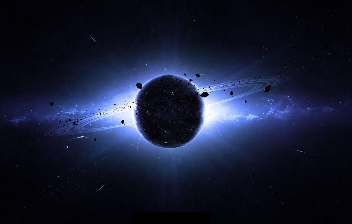 Wallpaper space, planet, glow, ships, ring, asteroids, galaxy, planet image for desktop, section космос