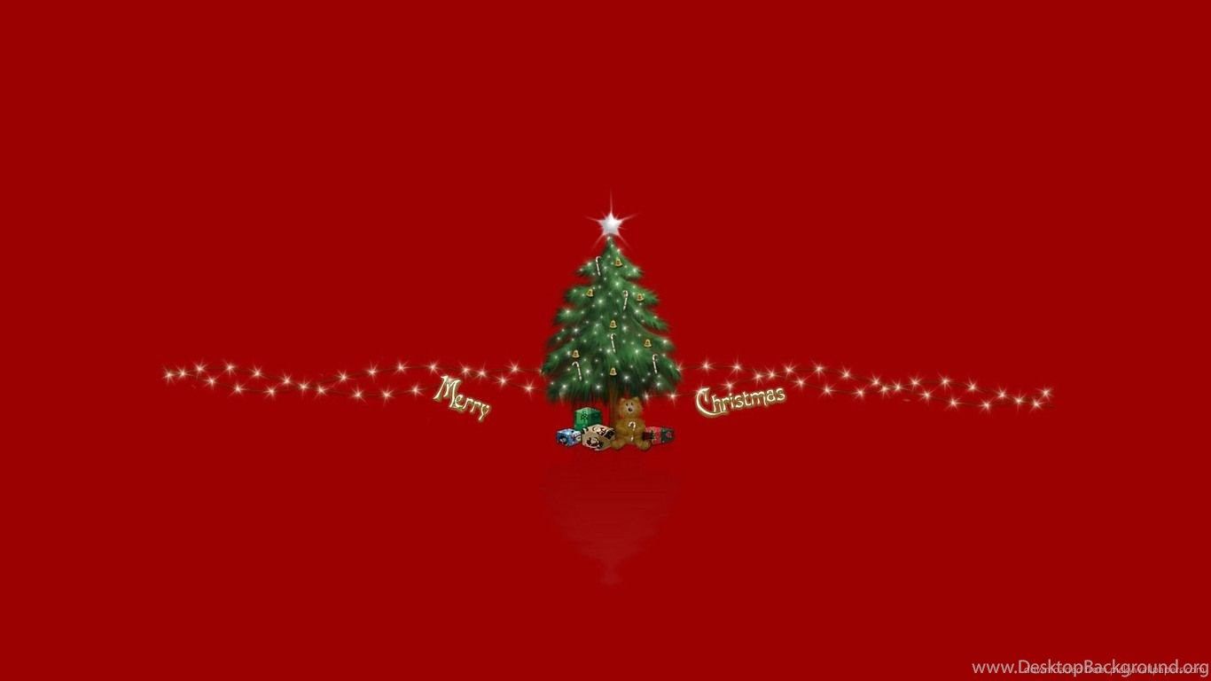 Download 1366x768 Small Christmas Tree On A Red Background Wallpaper Desktop Background