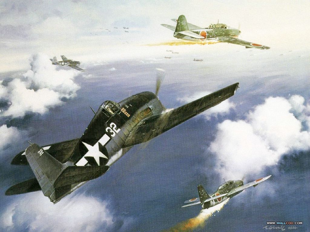 Air Combat Paintings (Vol.02), Aviation Art of World War II, Air Combat Aircraft paintings 1024x768 NO.1 Desktop Wallpaper