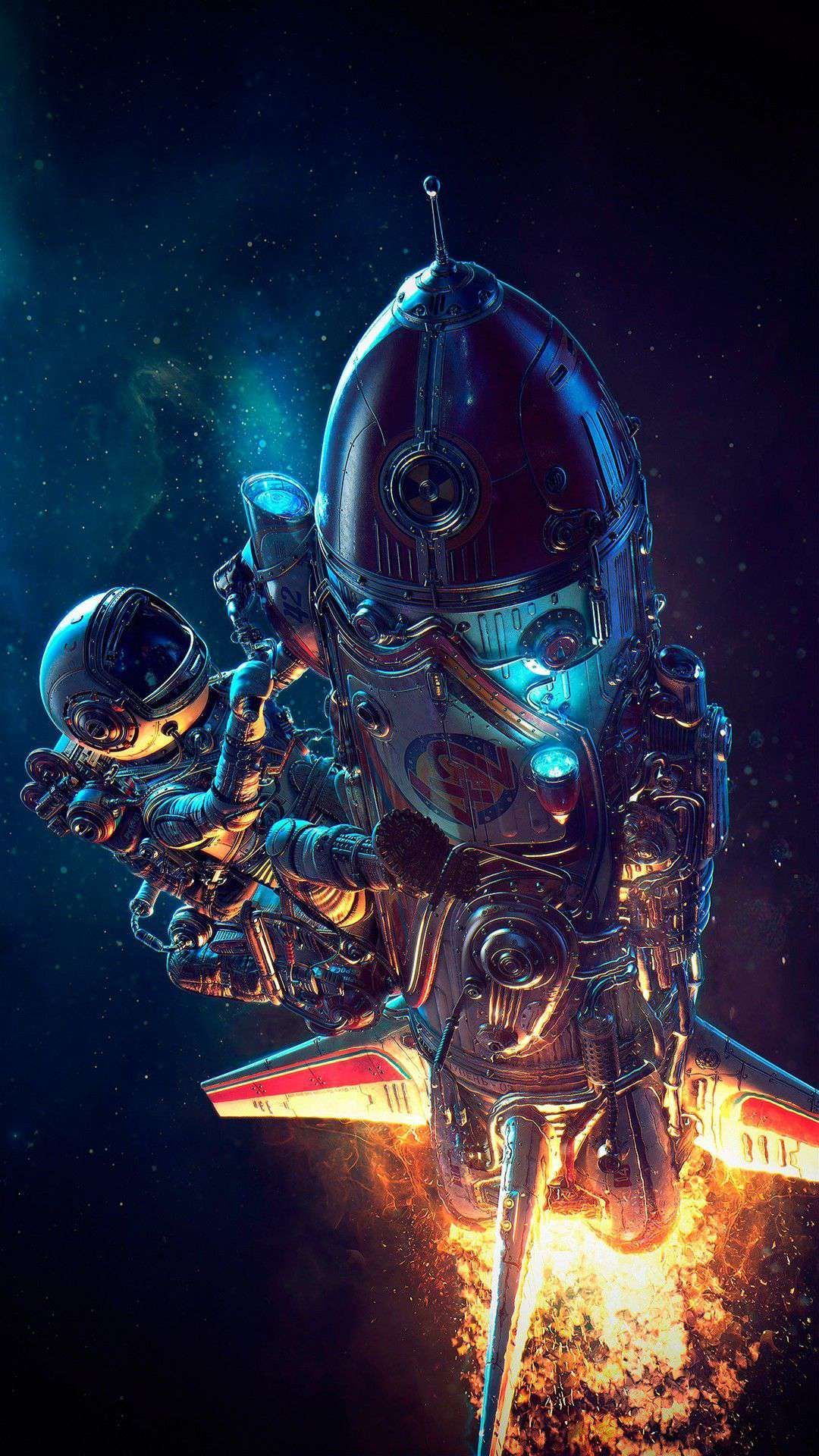Space Astronaut on Rocket Ship iPhone Wallpaper. Astronaut wallpaper, Astronaut art, Space artwork