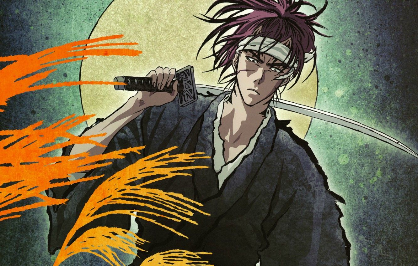 Wallpaper katana, The moon, headband, kimono, Bleach, Bleach, Shinigami, Abarai Renji, by Tite Kubo image for desktop, section сёнэн