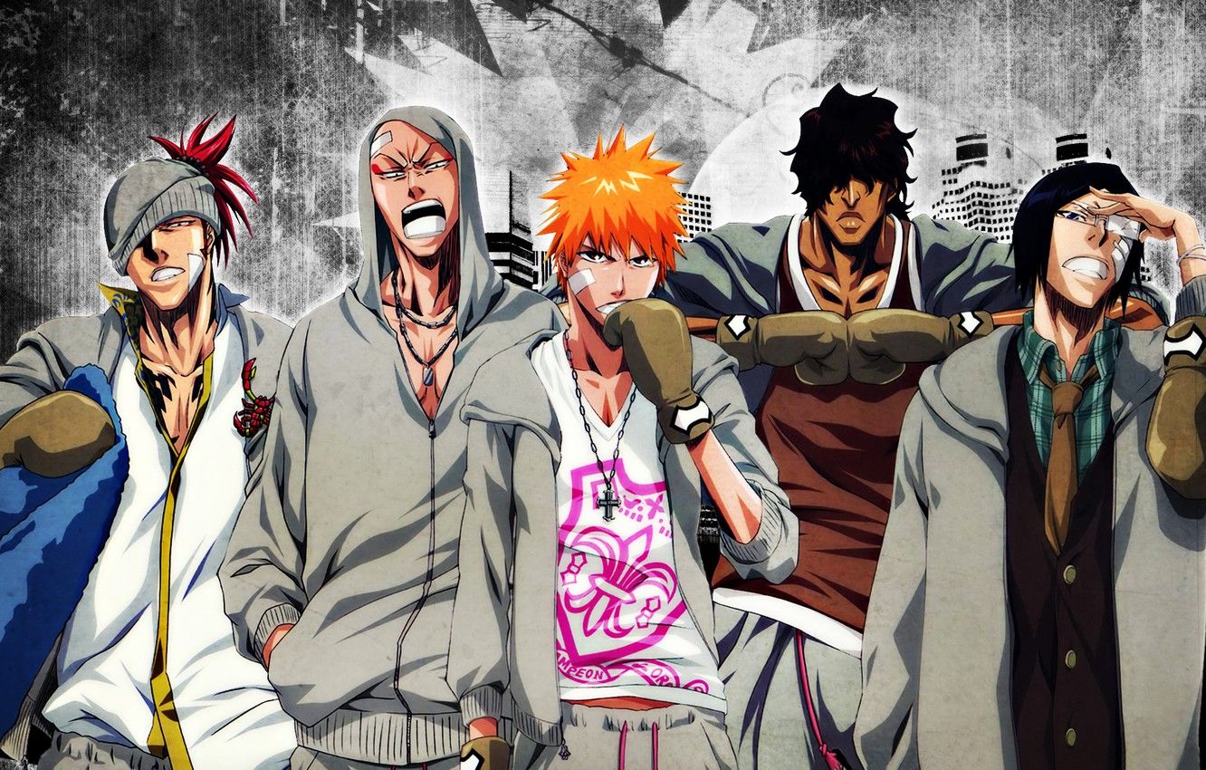 Wallpaper anime, Bleach, Ichigo Kurosaki, Yasutora Sado, Renji Abarai, Uryuu Ishida, Ikkaku Madarame image for desktop, section прочее