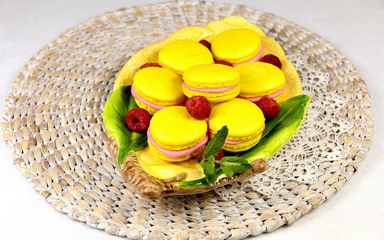 Photo french macarons Yellow Food Cookies confectionery