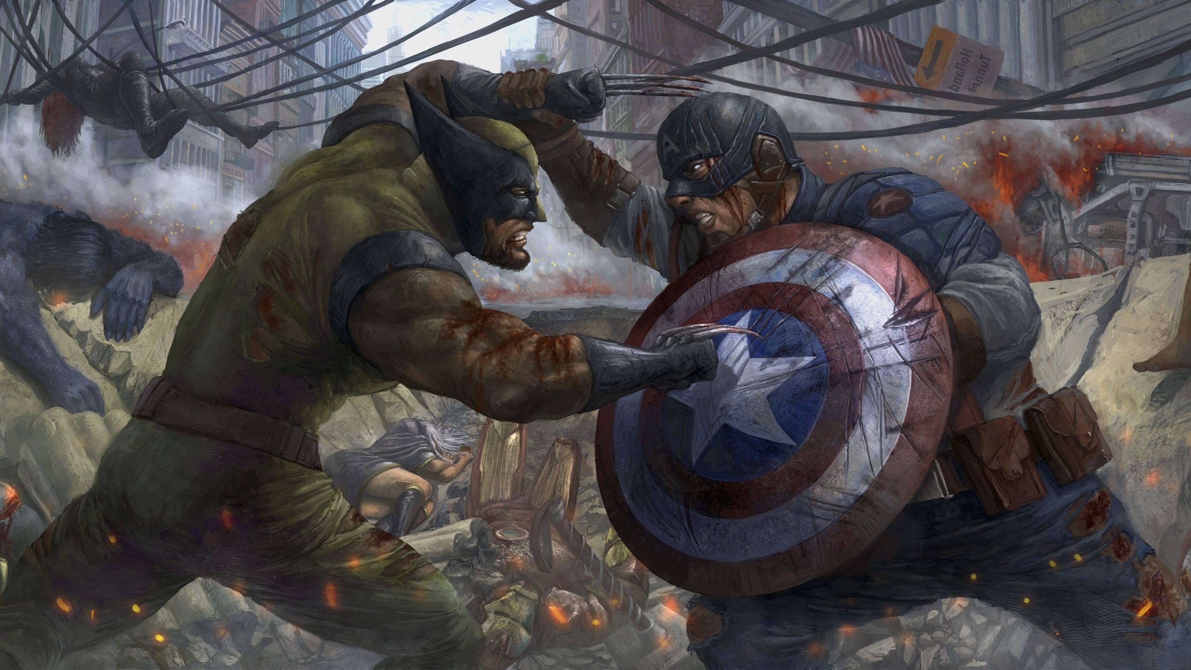 Wallpaper 4k Captain America Vs Wolverine Artwork Wallpaper, Captain America Wallpaper, Digital Art Wallpaper, Hd Wallpaper, Superheroes Wallpaper, Wolverine Wallpaper