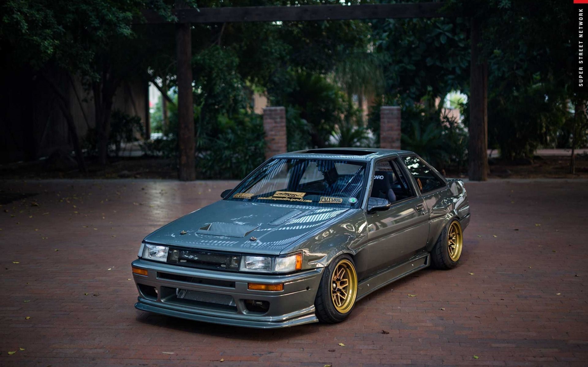 Download wallpaper Toyota Corolla, AE tuning, bronze wheels, retro cars, old Corolla, Japanese cars, Toyota for desktop with resolution 1920x1200. High Quality HD picture wallpaper