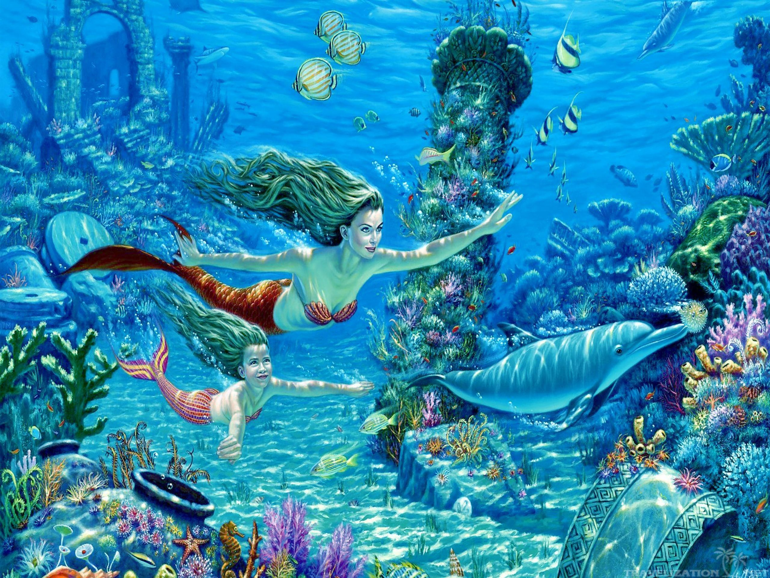 Drawn Mermaid Desktop Wallpaper Background HD Wallpaper
