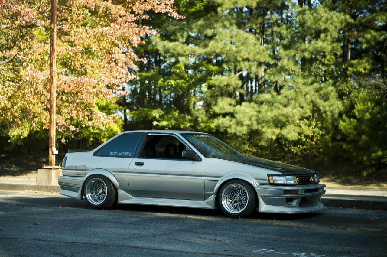 car, Toyota Corolla AE Stance, Tuning, JDM, Old School Wheels, Trees, Street, Vehicle, AE Toyota AE Levin Wallpaper HD / Desktop and Mobile Background
