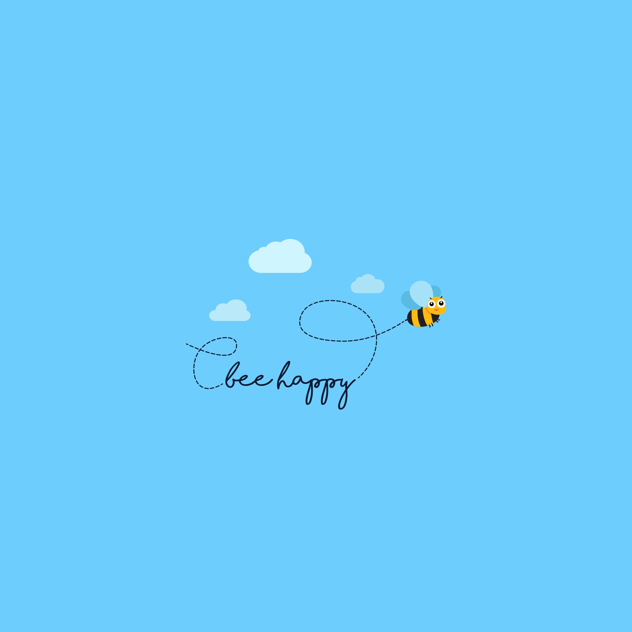 Bee happy Wallpaper 4K, Clear sky, Sky blue, Clouds, Bee, Minimal
